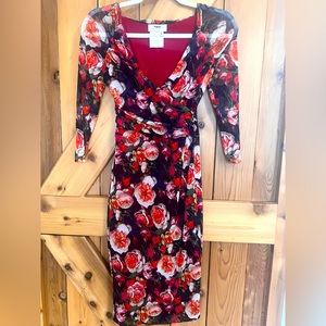 Fuzzi (Made in Italy) Midi Dress in Rose Flower Print